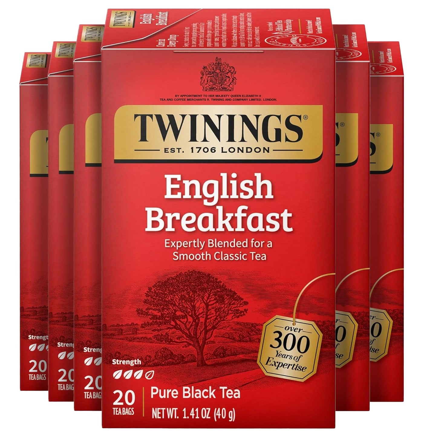 Twinings English Breakfast Black Tea Individually Wrapped Bags, 20 Count (Pack of 6), Flavourful, Robust, Caffeinated, Enjoy Hot