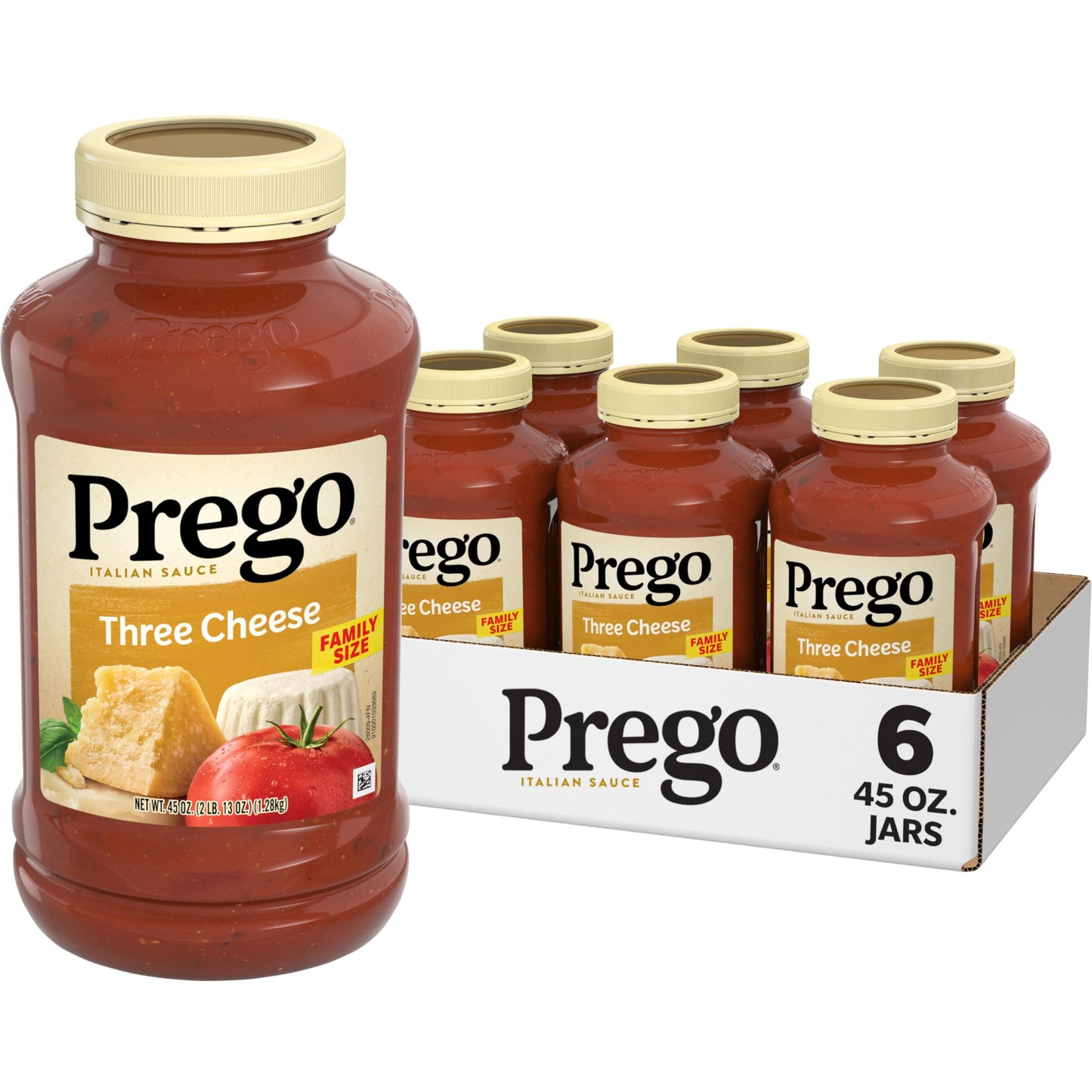 Prego Three Cheese Pasta Sauce, 45 Oz Jar (Case of 6)