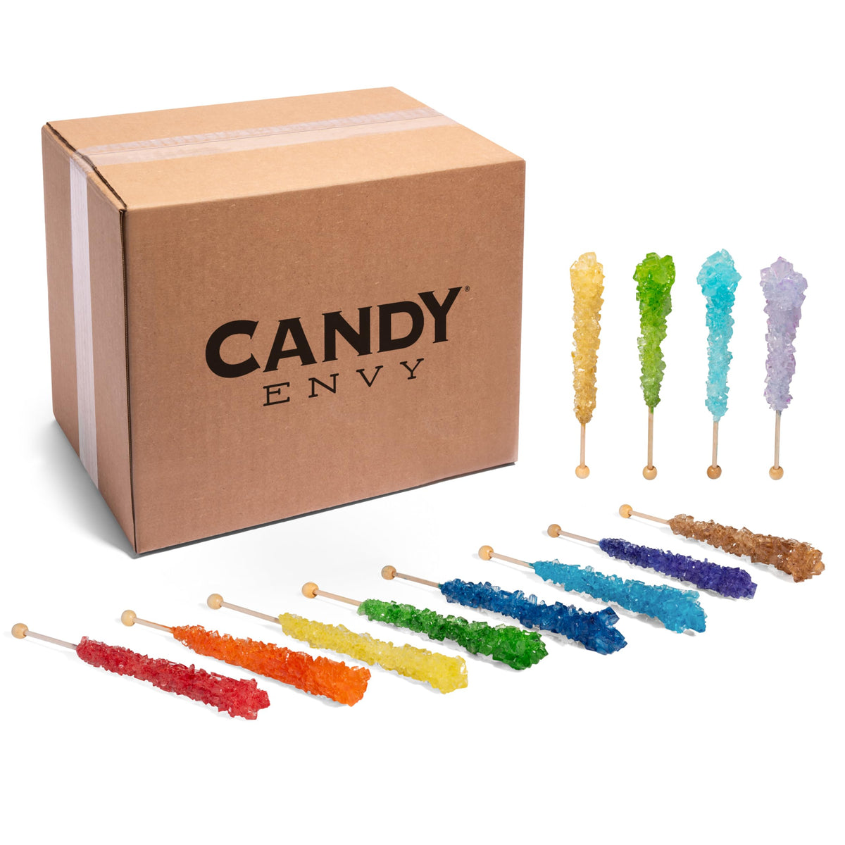 Candy Envy - Assorted Rock Candy Sugar Sticks - Assorted Flavors - 144 Indiv. Wrapped