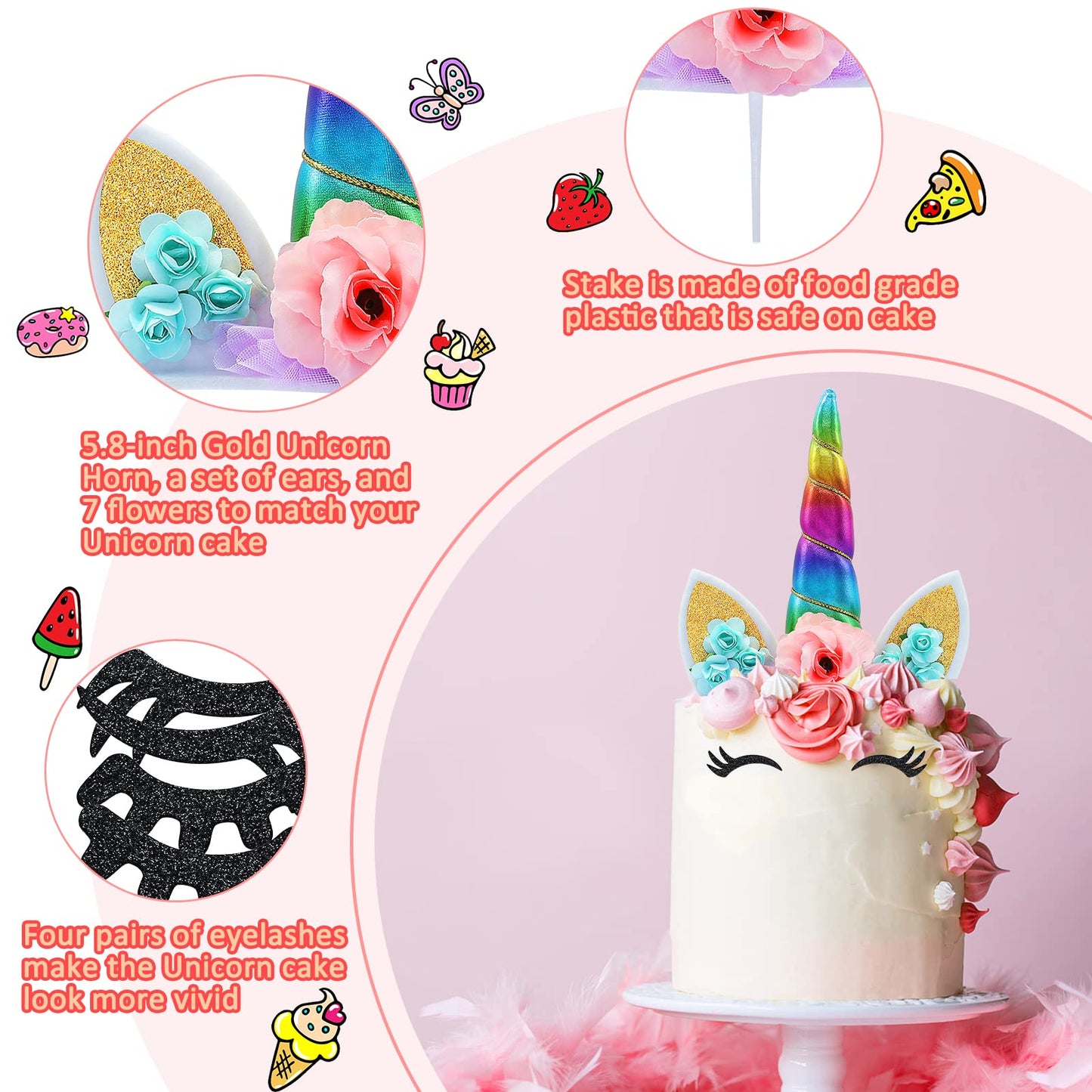 Unicorn Cake Topper Handmade Rainbow Horn Unicorn Cake Topper Unicorn Happy Birthday Party Decoration Supplies Magic Reusable Ca