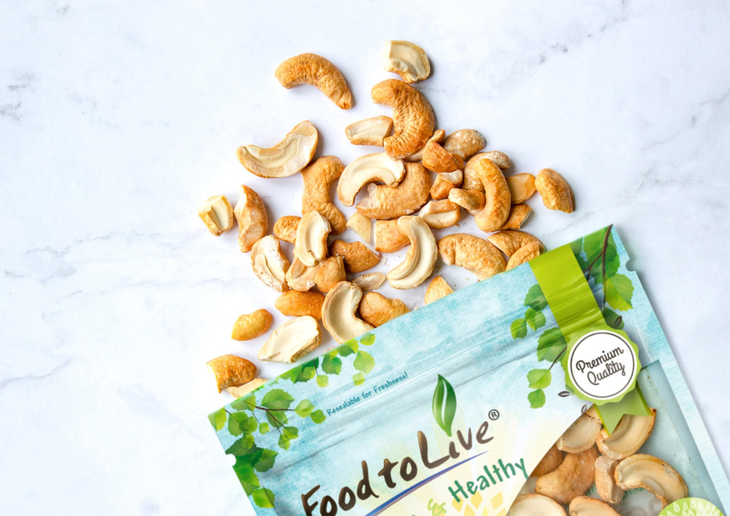 Food To Live - Dry Roasted Cashew Halves And Pieces, 8 Ounces - Unsalted Oven Roasted, No Oil Added, Keto, Kosher. High In Prote