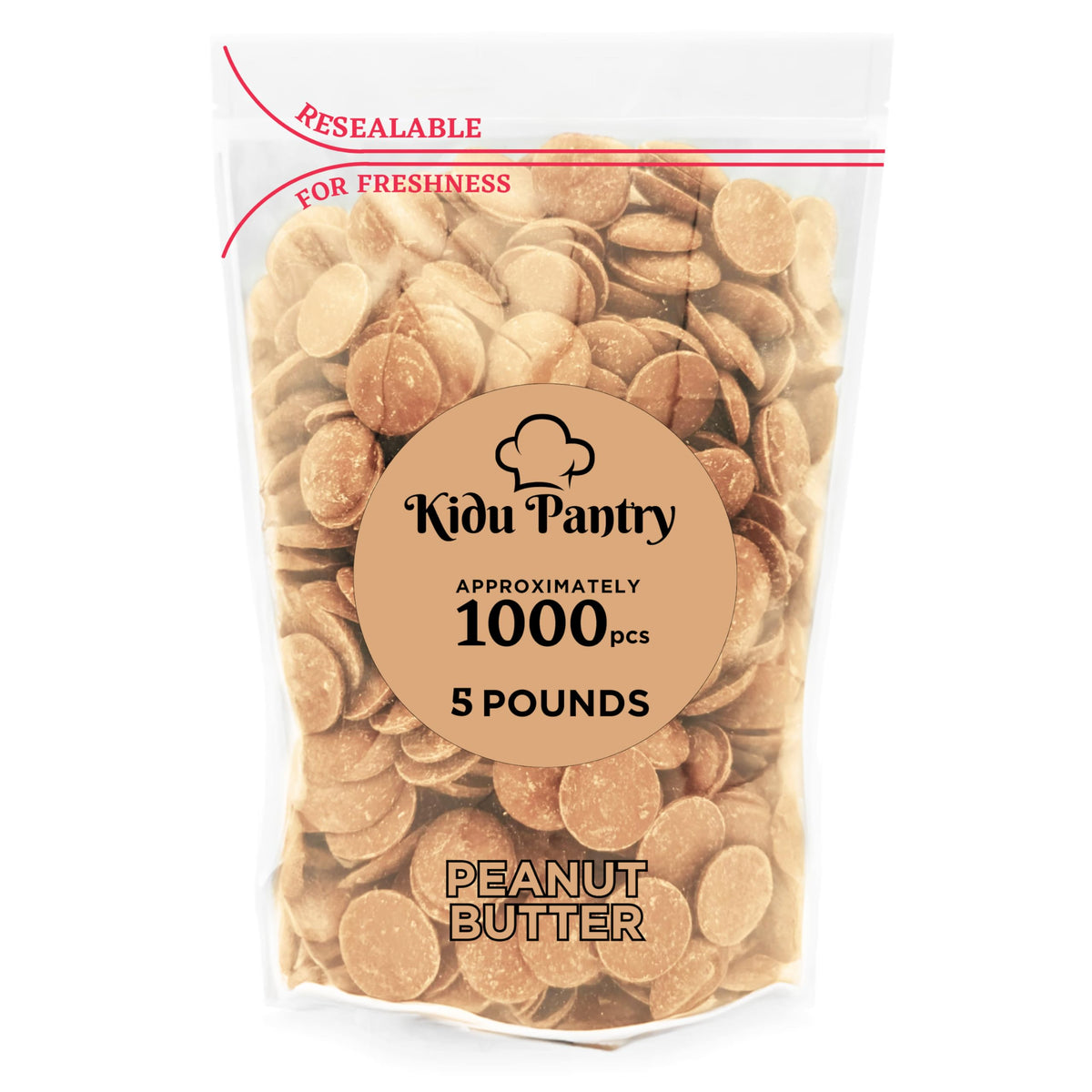 Kidu Pantry Melting Chocolate Wafers Bulk In Resealable Bag (Peanut Butter, 5 Pound)