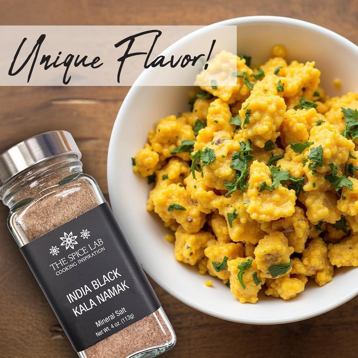 The Spice Lab Kala Namak Black Salt - Indian Himalayan Salt in French Jar - Pure Vegan Kala Namak Seasoning for Tofu Scramble -