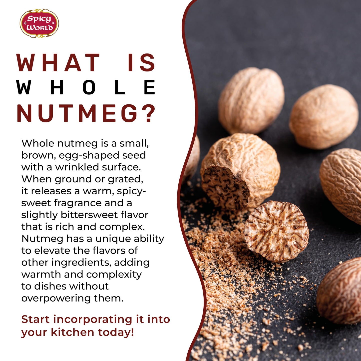 Spicy World Nutmeg Whole 3.5oz (100g) - enhanced Grade from Indonesia  Pure  Natural  Gluten Free
