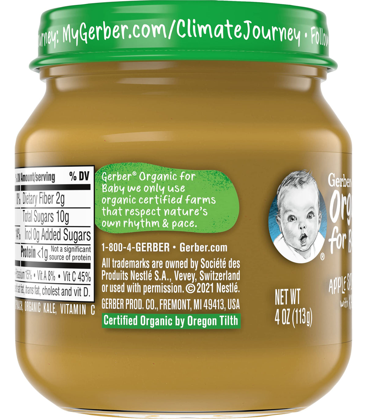 Gerber 2Nd Foods, Organic Apple Spinach With Kale, 4 Ounce (Pack Of 6)