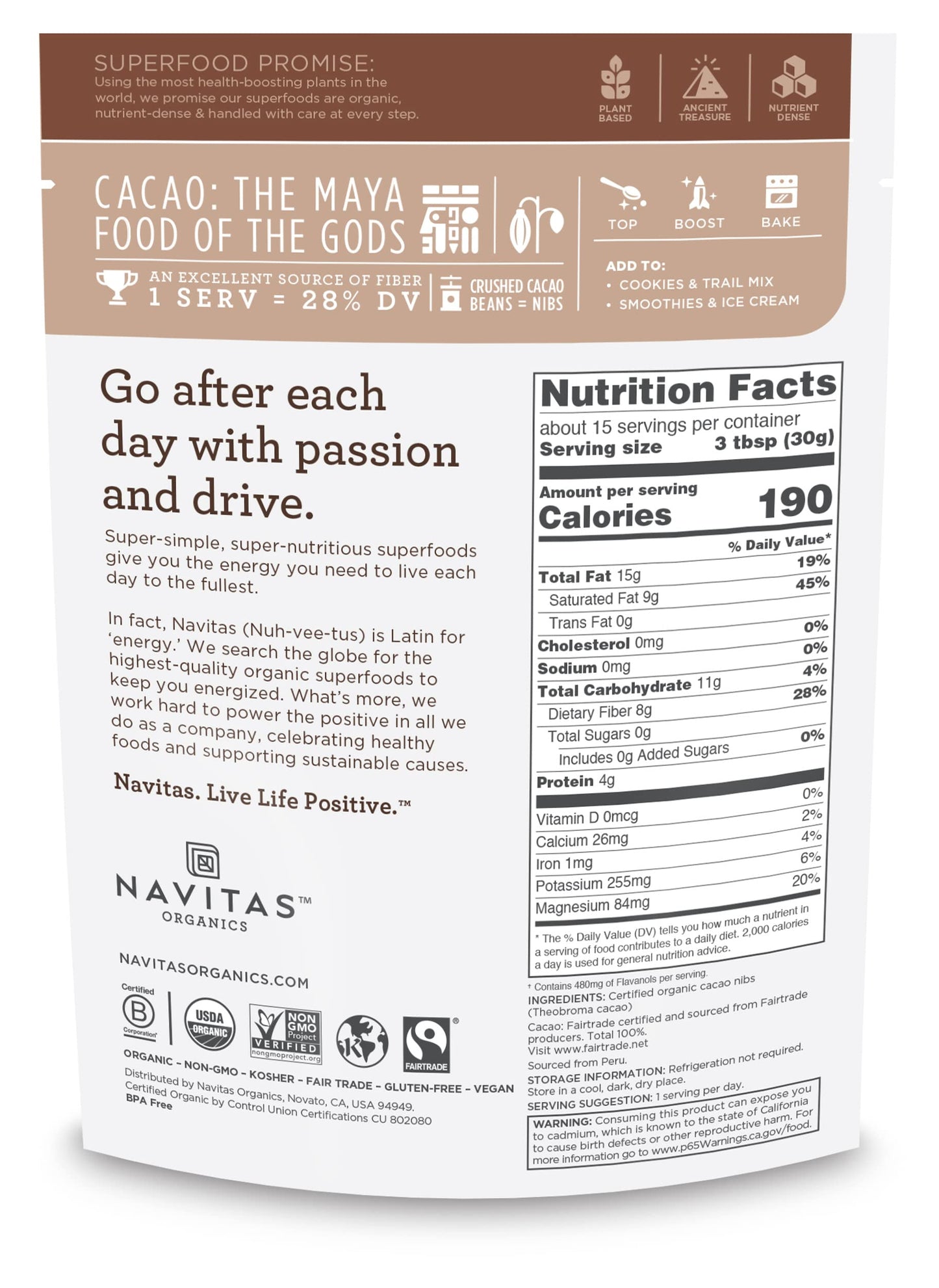 Navitas Naturals, Cacao Nibs Raw Organic, 16 Ounce