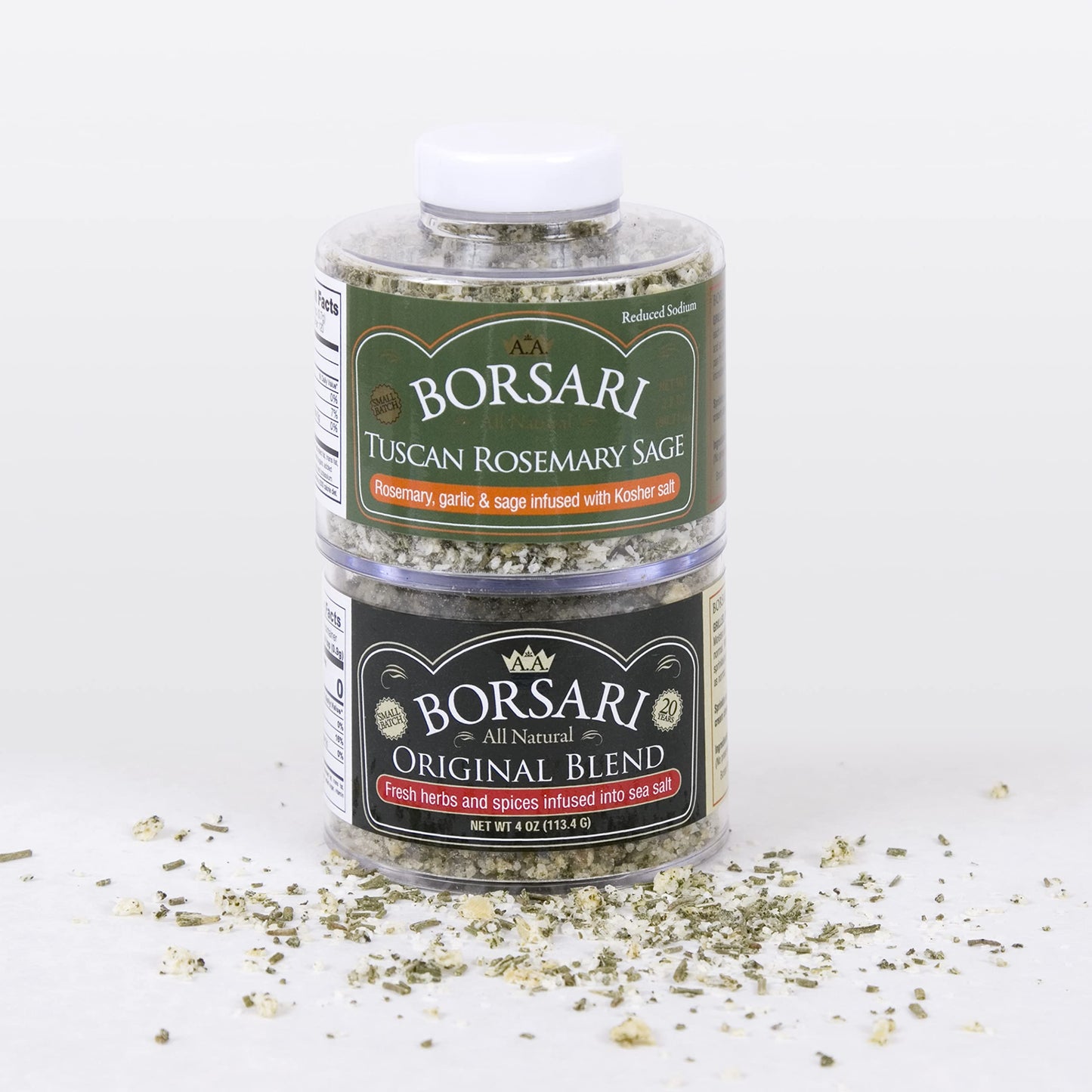 BORSARI Gourmet Seasoning Salt Blends - Original + Tuscan Rosemary Sage - 2 Piece Assortment