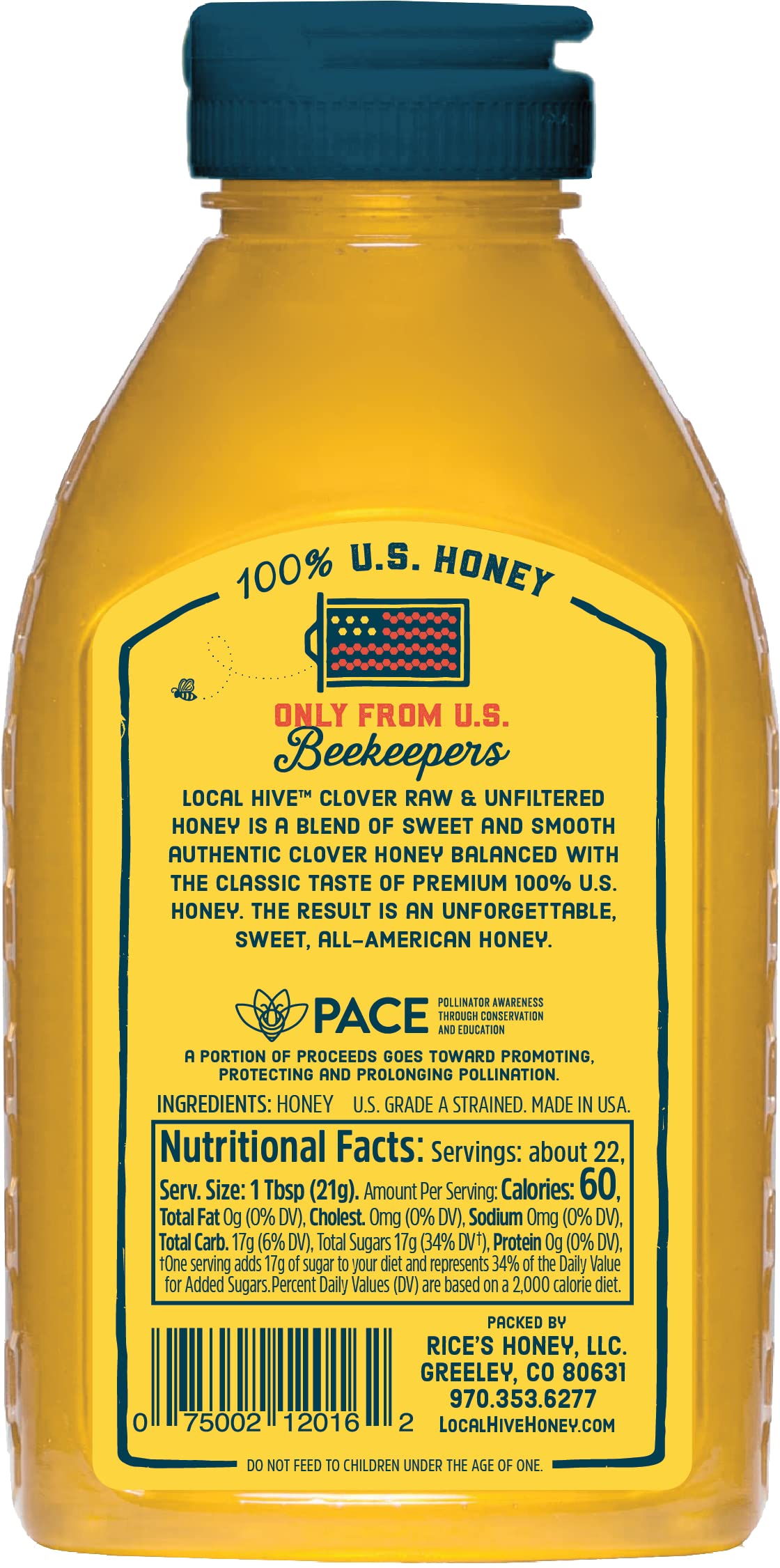 Local Hive Clover Raw Unfiltered Honey - 16 oz, 100% Pure US Honey, Sourced from American Bees and Beekeepers - Natural Sweetene