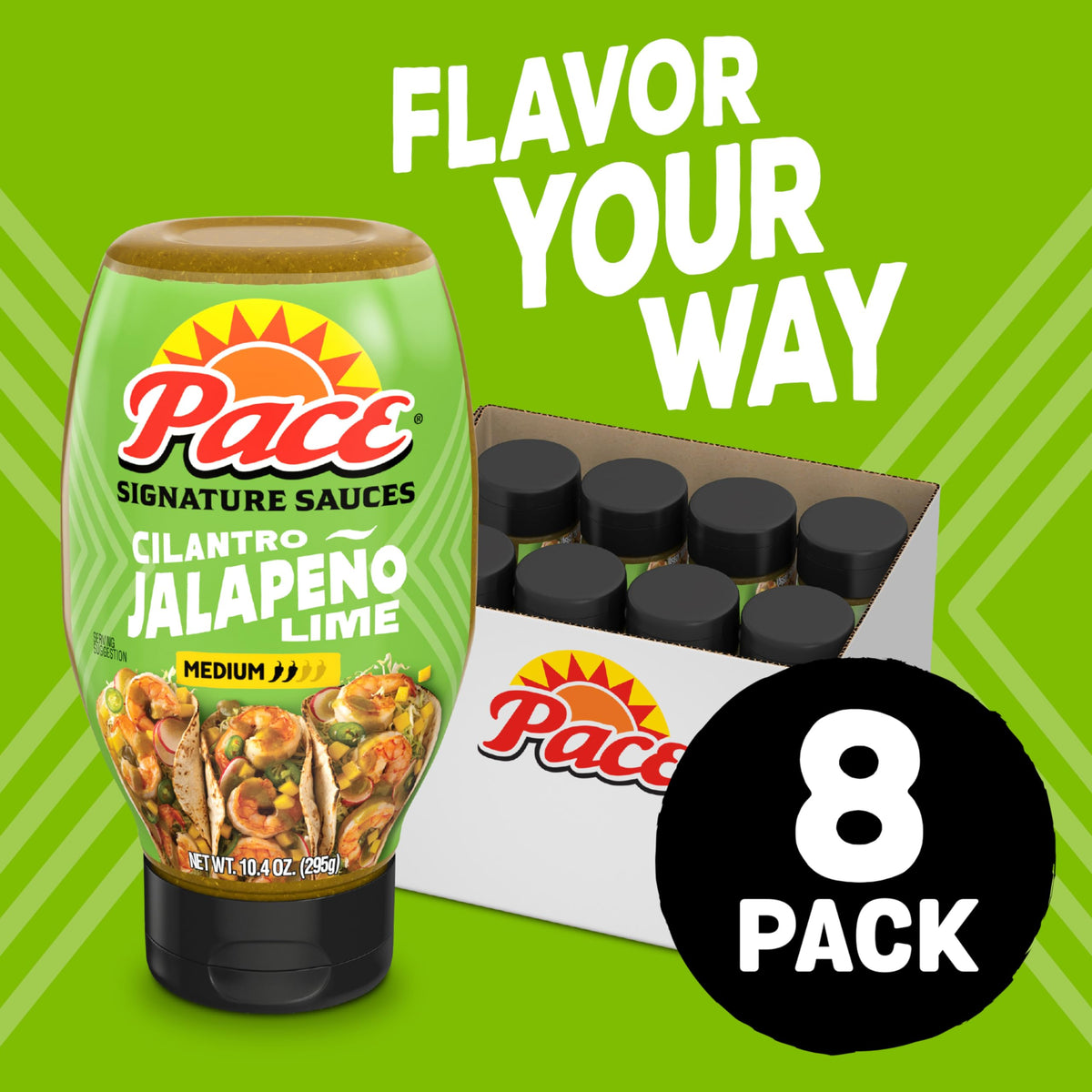 Pace Cilantro Jalapeno Lime Signature Sauce, 10.4 Oz (8 Pack)