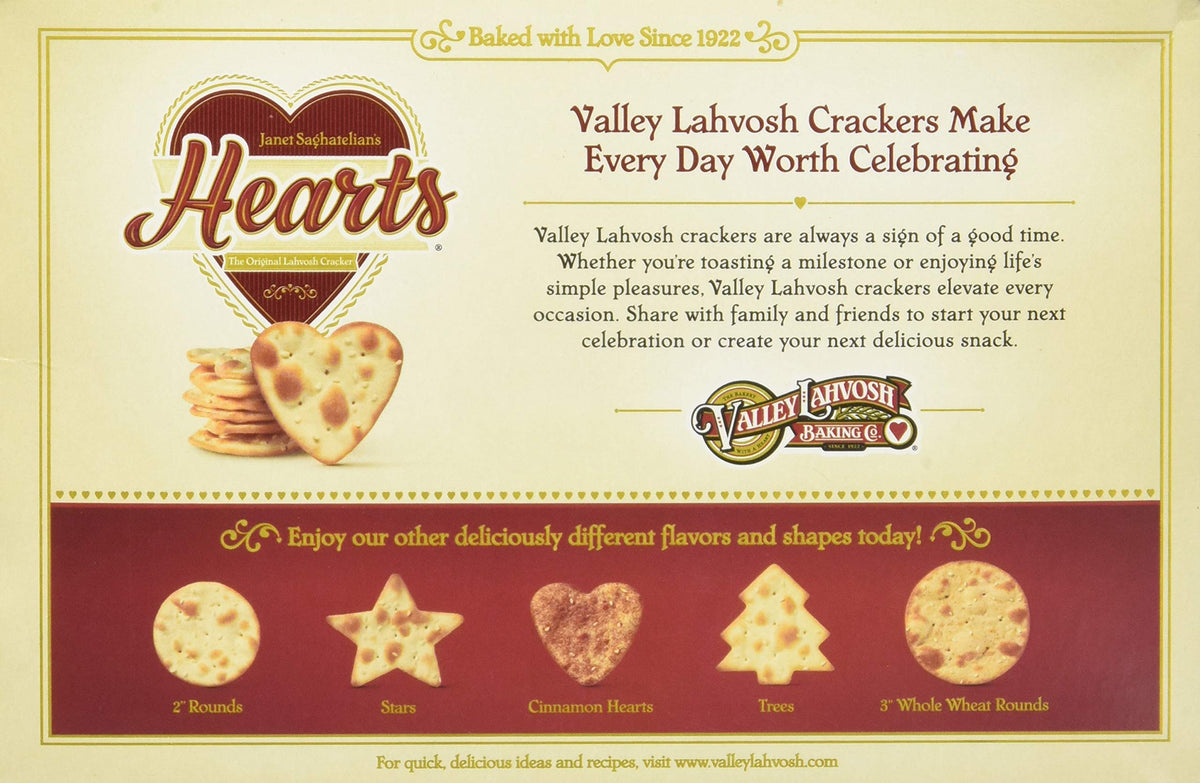 Valley Lahvosh Hearts Crackers 4.5 Oz (Pack Of 4)