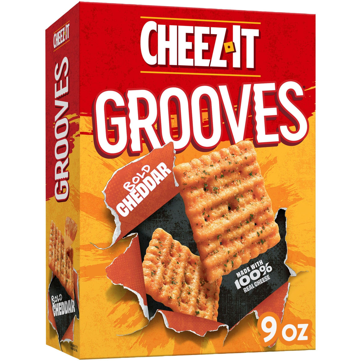 Cheez-It Grooves Cheese Crackers, Crunchy Snack Crackers, Lunch Snacks, Bold Cheddar, 9Oz Box (1 Box)