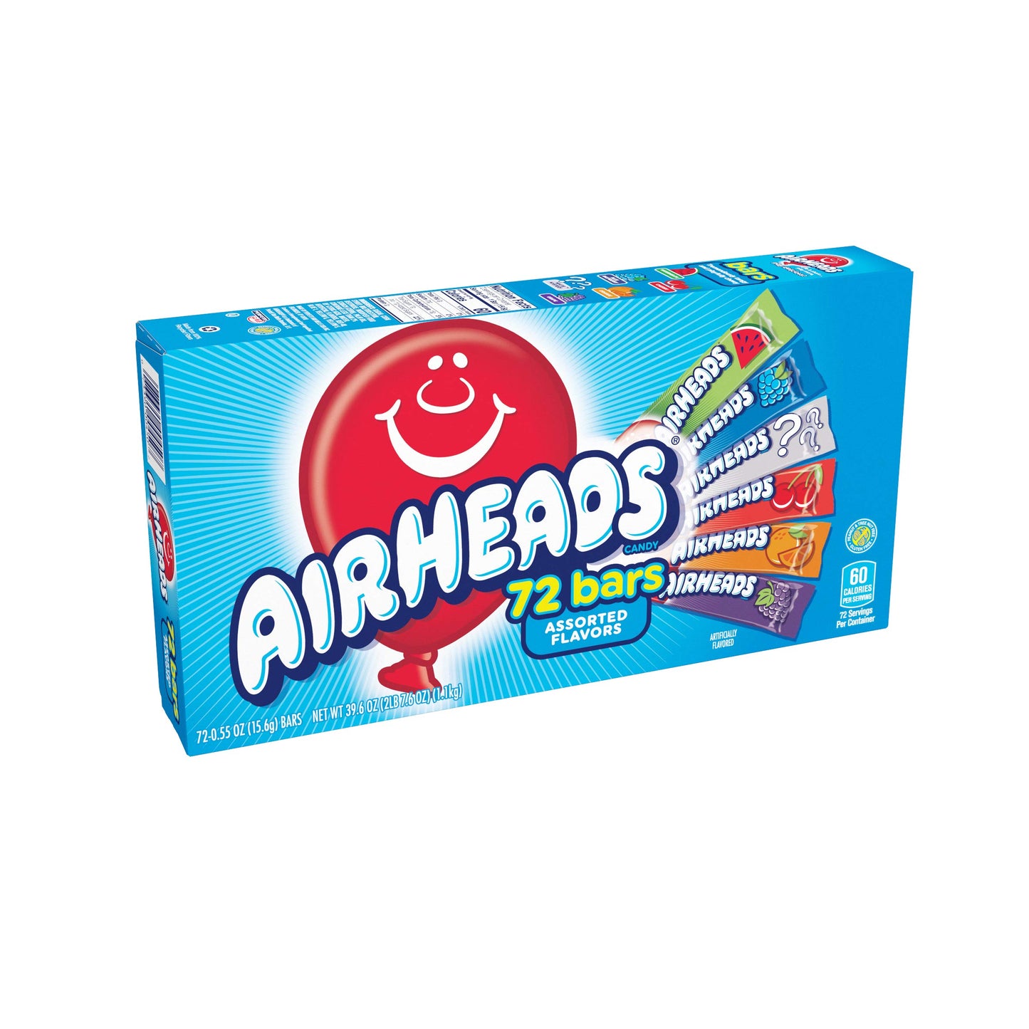 Airheads Candy Bars, Chewy Fruit Taffy, 72 Individually Wrapped Bars, Assorted, Back to School, Parties, Model 00-VGGBJC-47