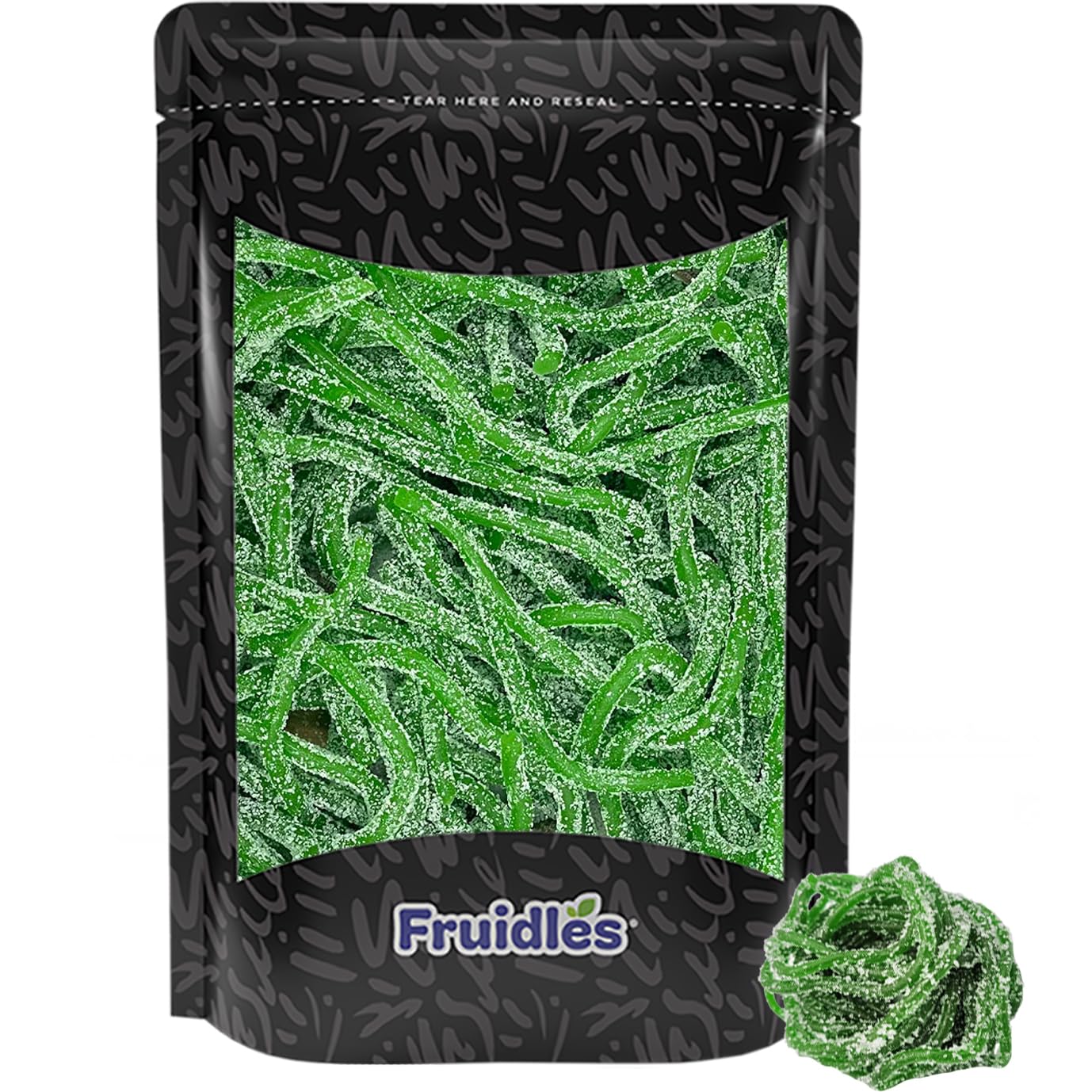 Fruidles Licorice Laces, Long Shoestring Candy Straws, Soft Chewy, Gelatin-Free, Party Favor (Sour Green Apple Laces, 1 Pound)
