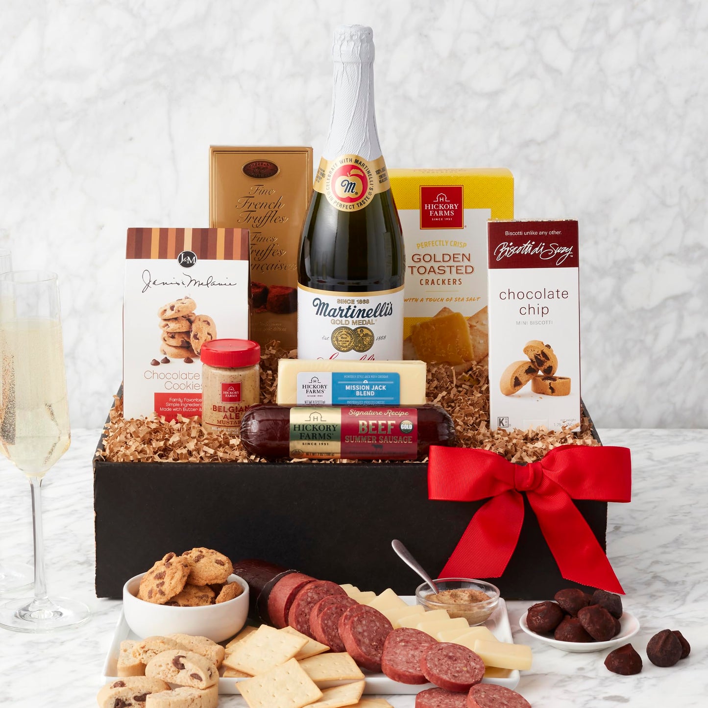 Hickory Farms Signature Beef Meat And Cheese Sparkling Cider Gift Basket | Charcuterie Food | Summer Sausage | Fathers Day | Mothers Day | Easter | Christmas | Holiday | Housewarming | Gourmet | Sympathy | Care Package?