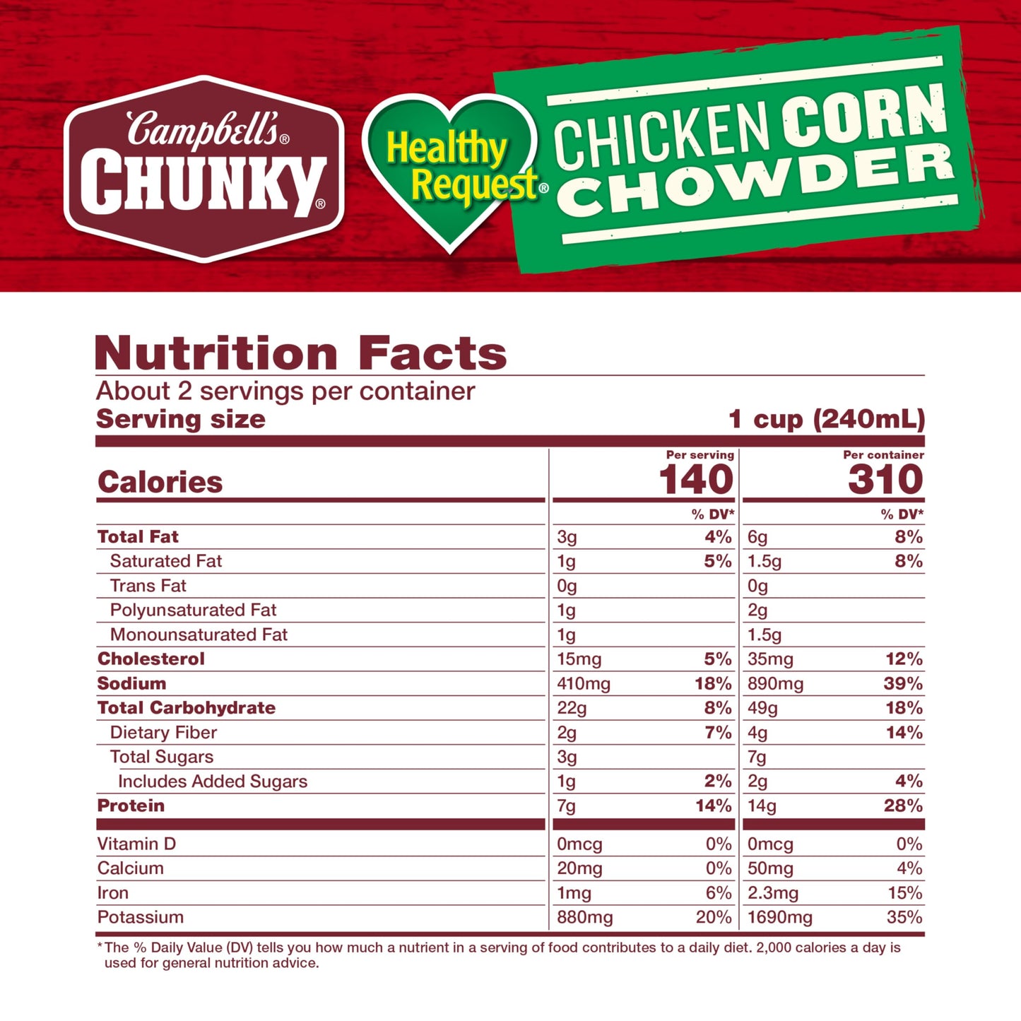 Campbell'S Chunky Soup, Healthy Request Chicken Corn Chowder Soup, 18.8 Oz Can