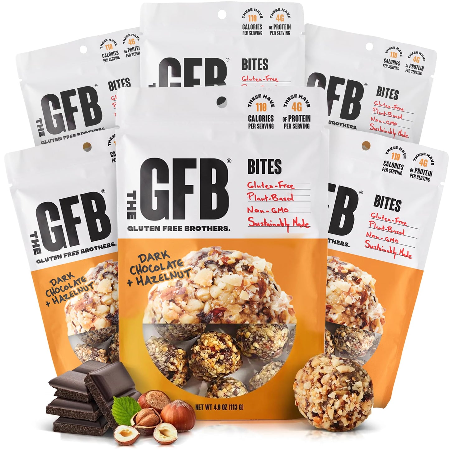 The Gluten Free Brothers Dark Chocolate Hazelnut Bites - Grain Free Protein Balls - Non Gmo, Soy Free, Vegan - Paleo Friendly Sn