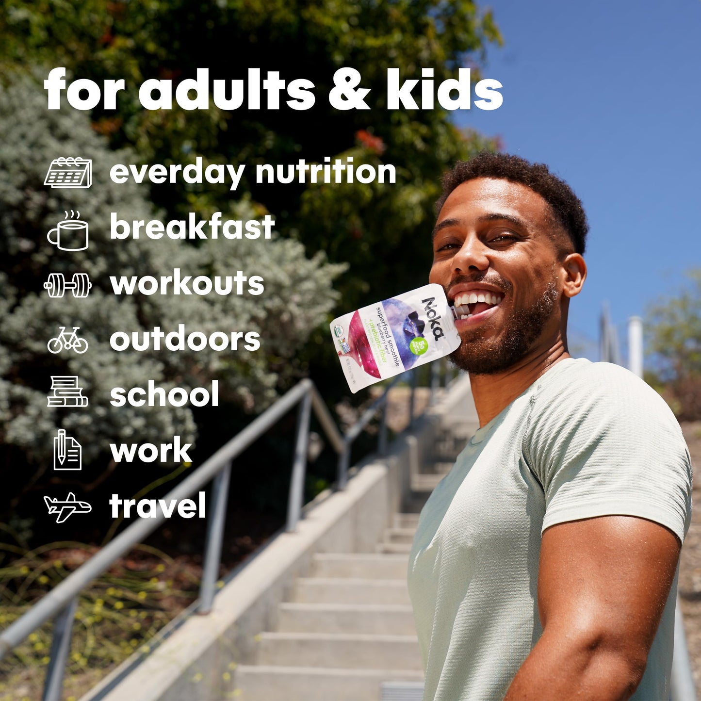 Noka Superfood Smoothie Pouches (Blueberry Beet) 4 Pack, with Plant Protein, Prebiotic Fiber & Flax Seed, Organic, Gluten Free,