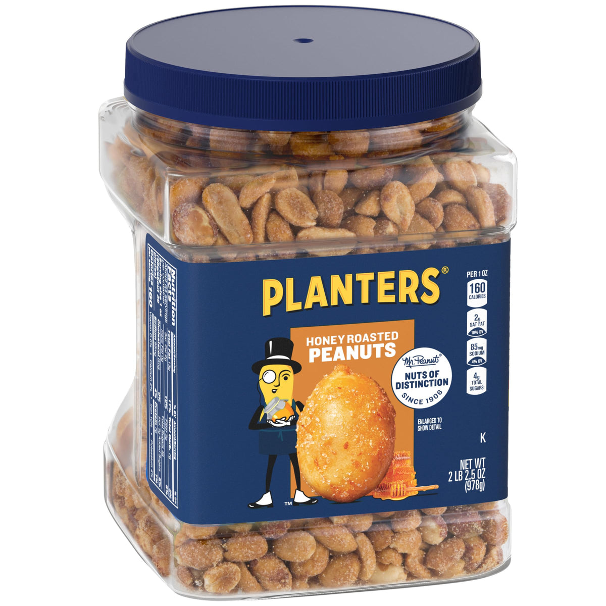 Planters Honey Roasted Peanuts, Sweet & Salty Snacks, Plant-Based Protein, 34.5oz Jar