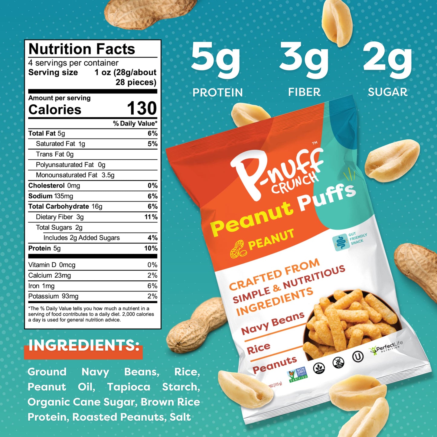 Pnuff Crunch Peanut Butter Puffs - Healthy Snacks, Low Calorie Snacks, Gluten Free Snacks, Vegan, High Protein, Keto, Office Sna