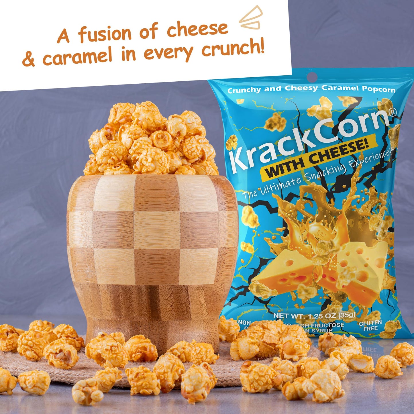 Krackcorn Cheddar Cheese Popcorn - Gluten-Free, Non-Gmo Cheddar And Caramel Popcorn, Sweet And Salty Corn Gourmet Snack - Delicious Treat For Family Parties, Movie Nights - 1.25 Ounce (Pack Of 12)