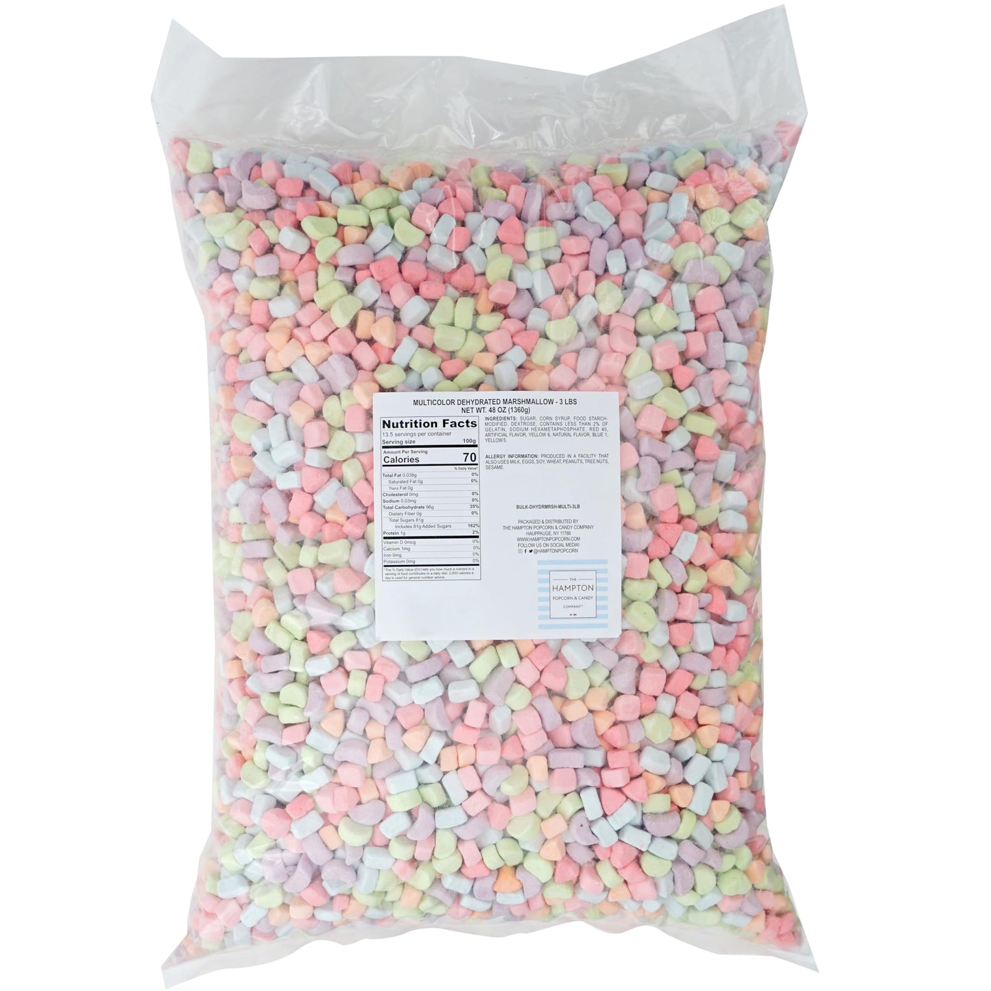The Hampton Candy Company Dehydrated Cereal Marshmallows, Mini Marshmallows, 3 Pound Bulk Bag, Multi-Colored