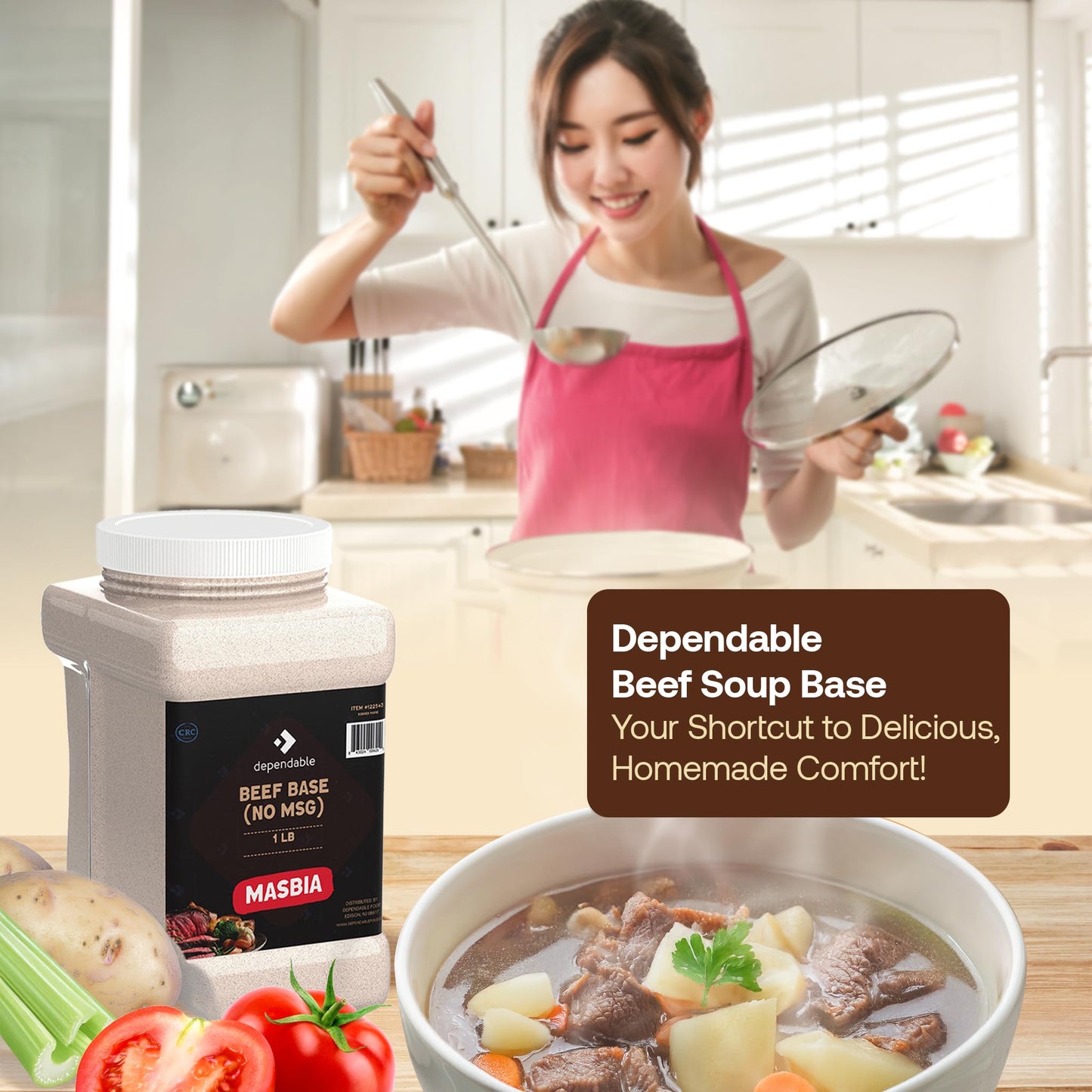 Dependable Food Beef Soup Base - Beef Flavor Consommé | 15 Oz. Resealable Jar | No Msg, Gluten Free, Kosher | Perfect For Soups, Stocks, And Broths