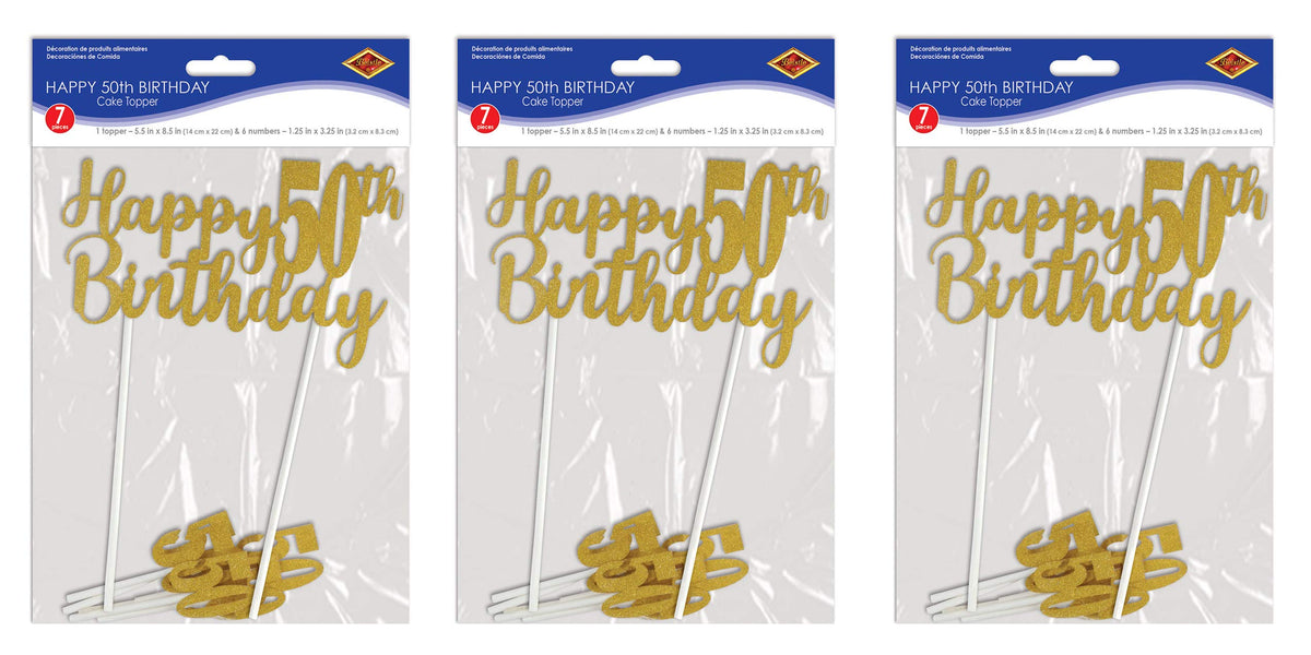 Happy 50Th Birthday Cake Topper Pack Of 3
