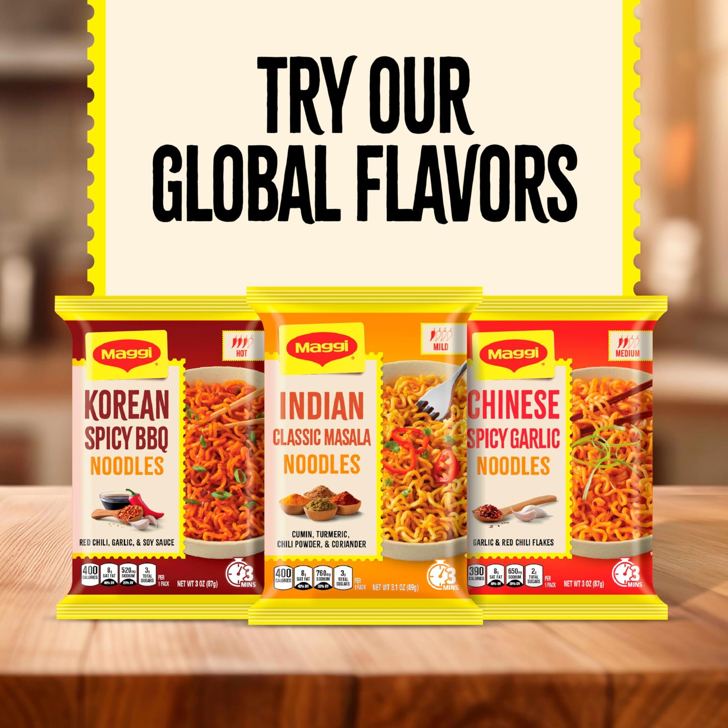 Maggi Chinese Spicy Garlic Noodles, Instant Ramen Noodles, 3 min, Vegetarian, Halal, Kosher, 24-Pack