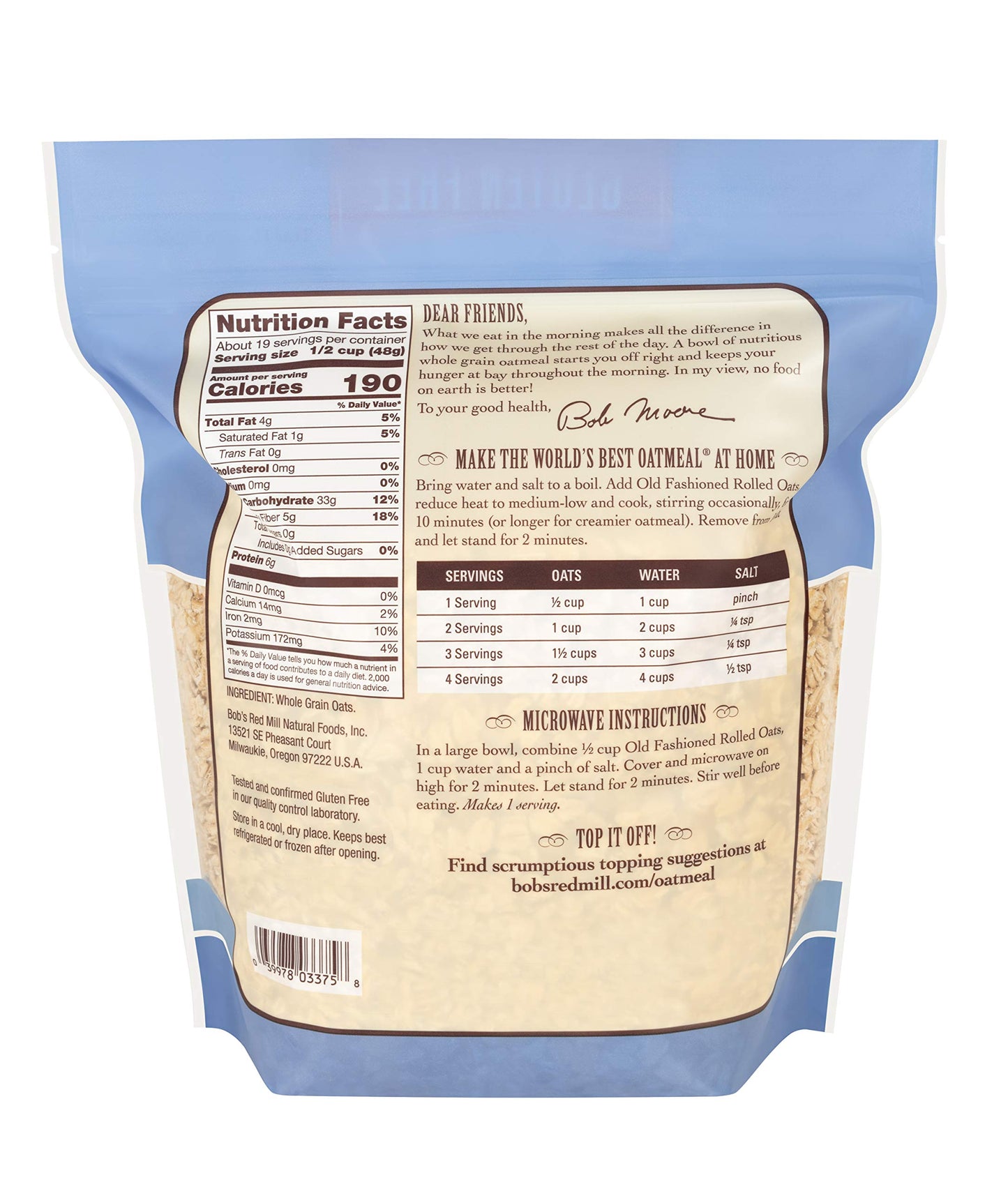 Bob s Red Mill Gluten Free Old Fashioned Rolled Oats, 32oz (Pack of 4) - Non GMO, Whole Grain, Vegan, Kosher