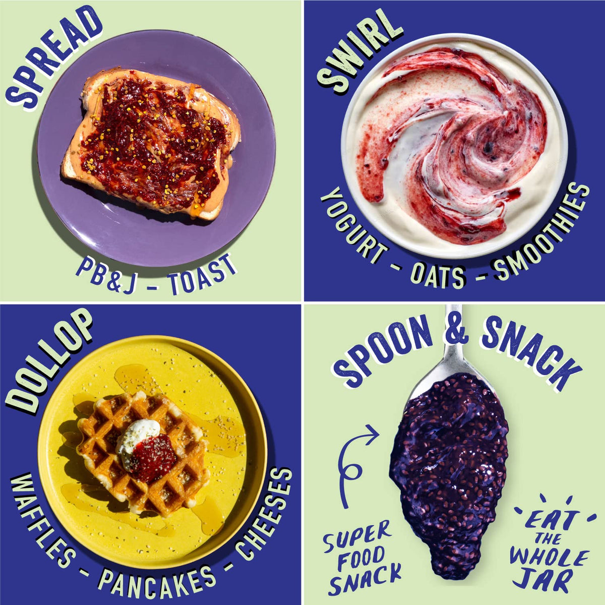 Chia Smash Blueberry Fruit Jam - Low-Calorie, Keto-Friendly, No Sugar Added - 2 Jars