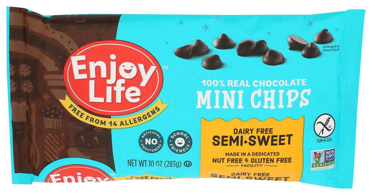 Enjoy Life Semi Sweet Chocolate Mini Chips, 10 oz, Brown, Model 853522000306