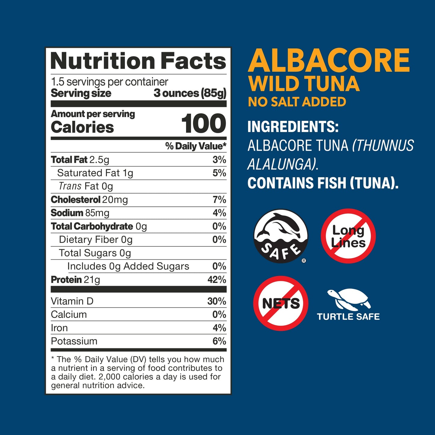 Wild Planet Wild Albacore Tuna, No Salt Added, Canned Tuna, Sustainably Wild-Caught, Non-GMO, Kosher, Gluten Free, Keto and Pale