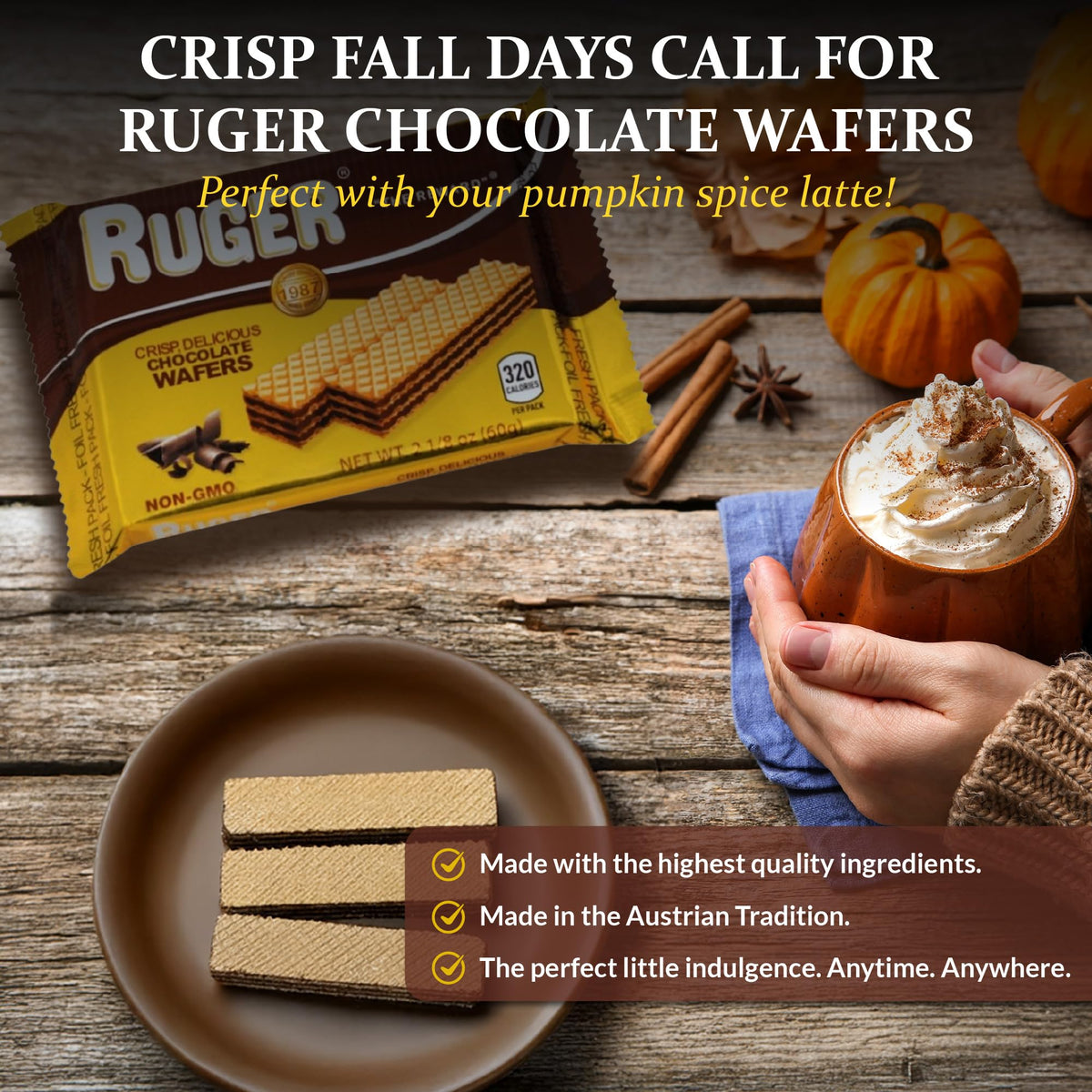 Ruger Wafers Austrian Chocolate Wafers, 2.125 Ounce (Pack Of 12) - Crisp, Creamy, Delicious Chocolate   With Natural Ingredients And Extended Shelf Life, Perfect For Snacking, Desserts, And Anytime Indulgence