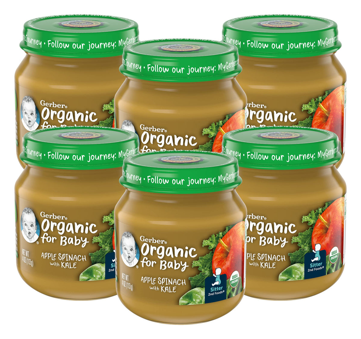 Gerber 2Nd Foods, Organic Apple Spinach With Kale, 4 Ounce (Pack Of 6)