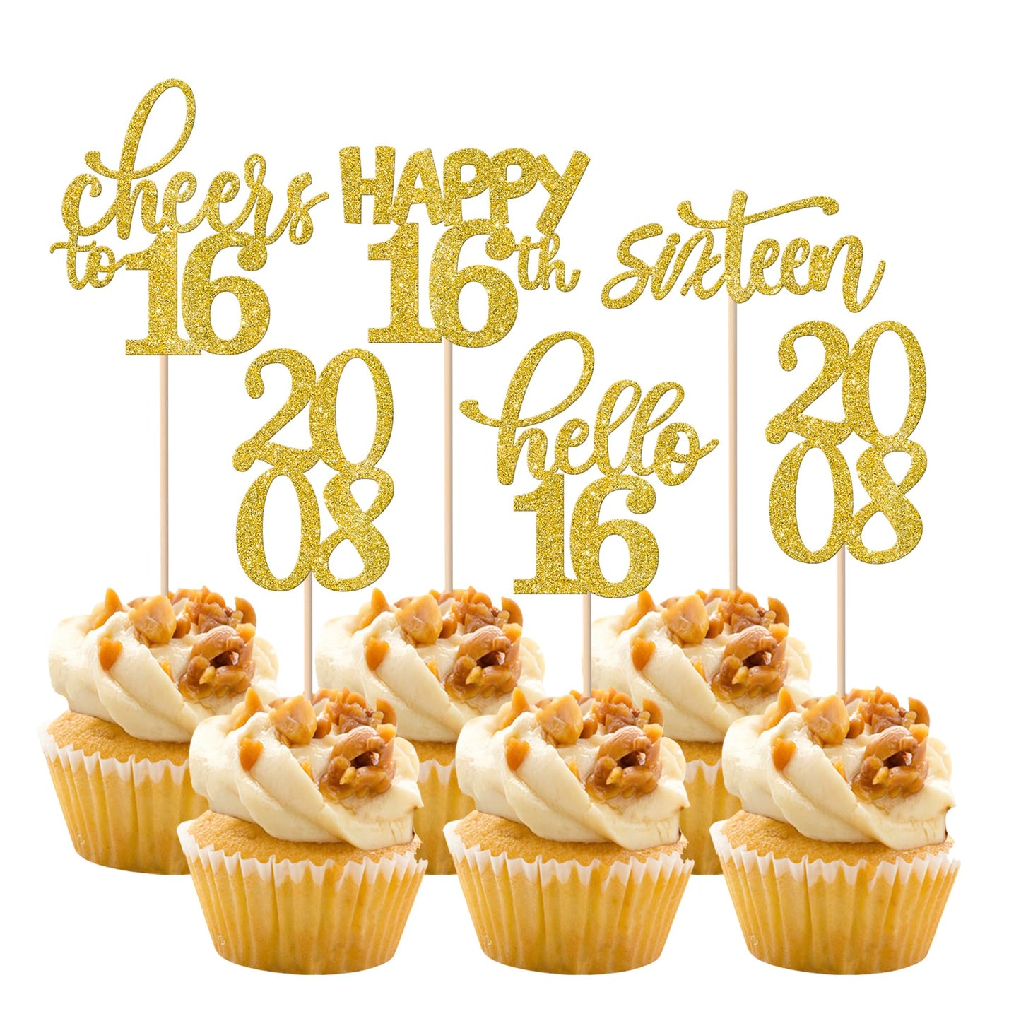 Rsstarxi 30 Pack 16Th Birthday Cupcake Toppers Glitter Since 2008 Happy 16Th Cupcake Topper Sixteen Cheers To 16 Years Old Sweet 16 Cupcake Picks For 16Th Birthday Party Cake Decorations Supplies Gold
