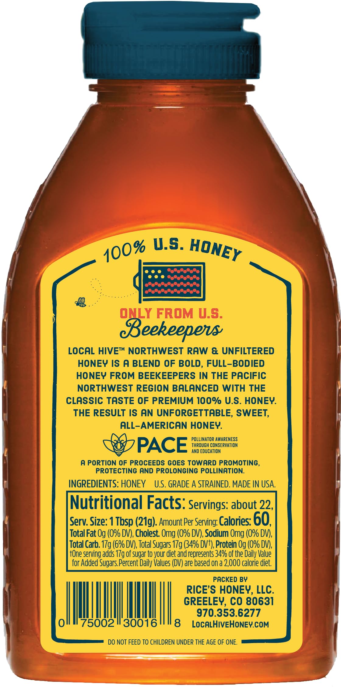 Local Hive Northwest Raw Unfiltered Honey - 16 oz, 100% Pure US Honey, Sourced from American Bees and Beekeepers - Natural Sweet