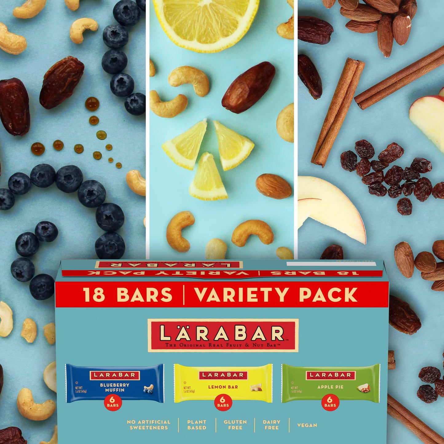 Larabar Variety Pack Blueberry Muffin Lemon Bar Apple Pie Fruit & Nut Bars 18 ct