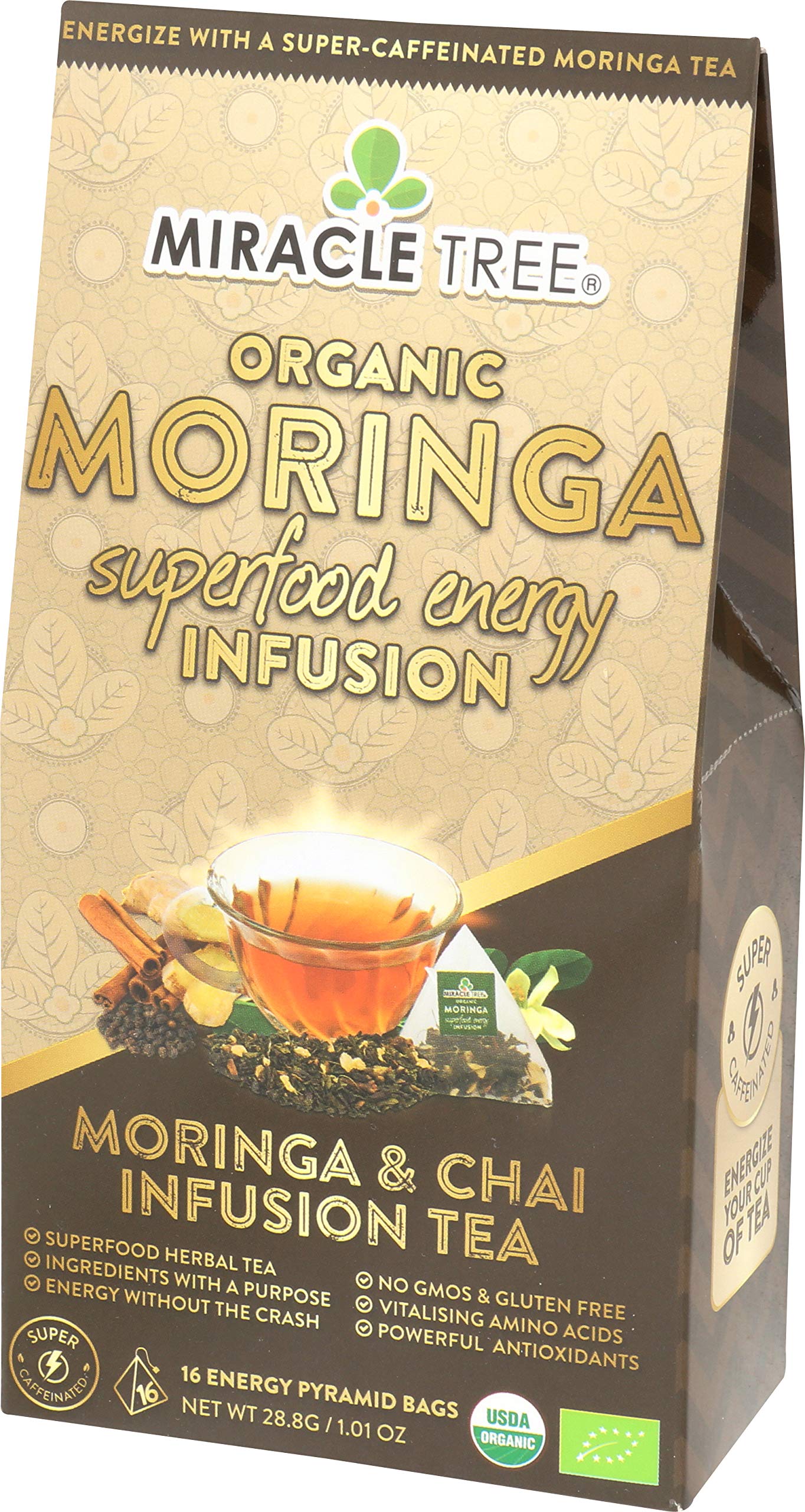 Tree Energizing Moringa Infusion Chai, Organic & Non-GMO, 16 Count Pyramid Sachets
