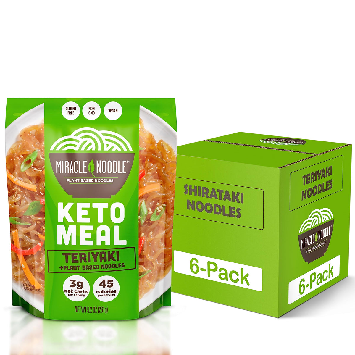 Miracle Noodle Teriyaki Konjac Shirataki Noodles - Plant Based, Vegan, Gluten & Grain Free, Non Gmo, Low In Calories & Carbs Noodles, 9.2 Oz, 6-Pack