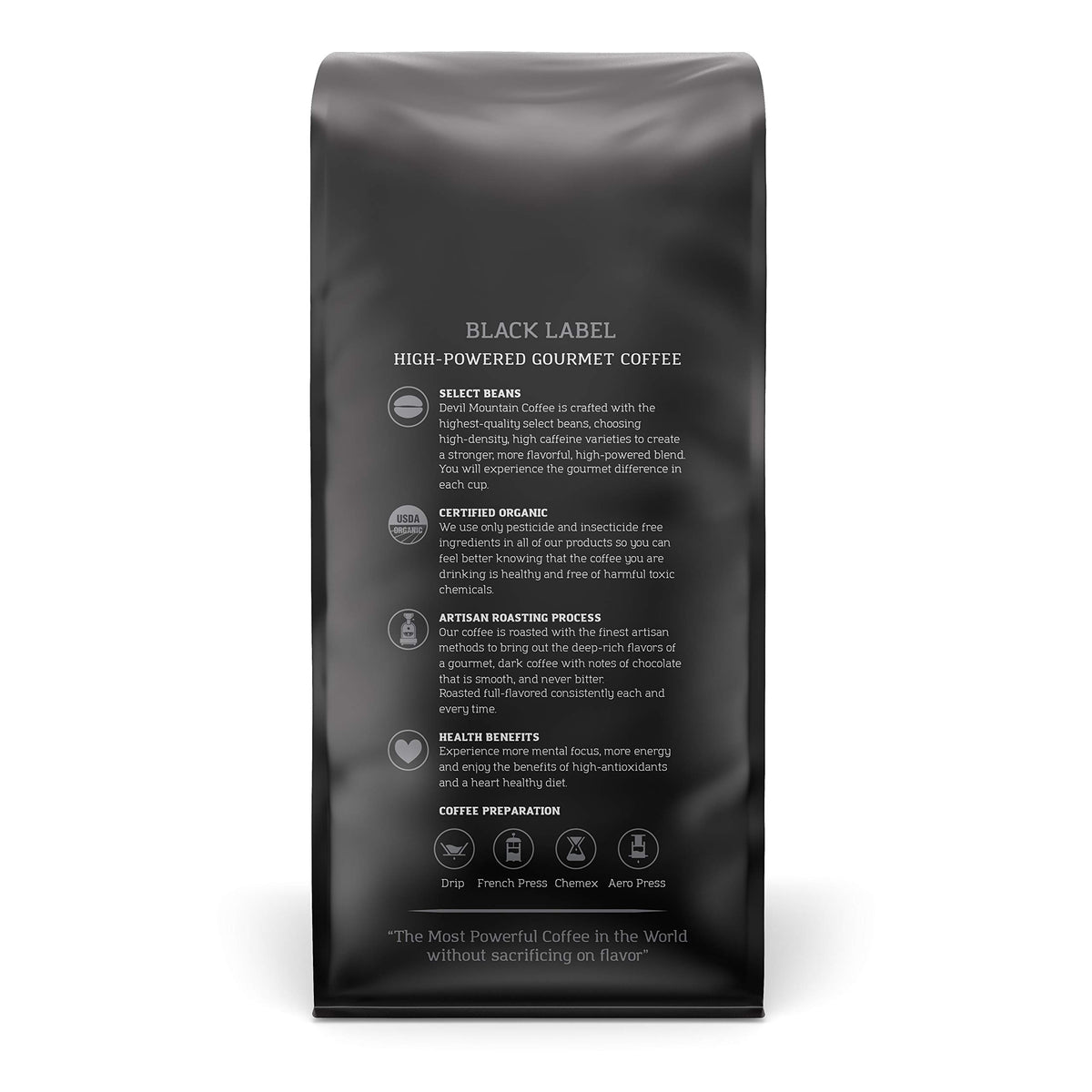Devil Mountain Coffee Black Label Dark Roast Ground Coffee, USDA Organic, 16 oz Bag
