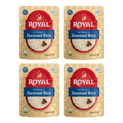 Royal White Basmati Rice - Ready to Heat Basmati Rice - (4 Pack) 8.5 oz Microwaveable Pouch