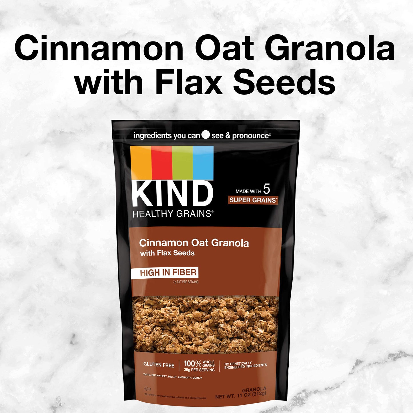 Kind Healthy Grains Clusters, Cinnamon Oat Granola With Flax Seeds, Healthy Snacks, Gluten Free, 1 Count