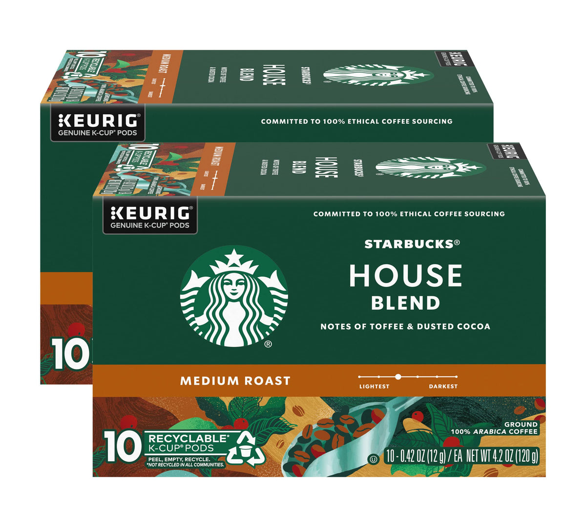 Starbucks House Blend Coffee K-Cup Pods, Medium Roast Arabica Coffee, 10 Count (Pack of 2 Boxes)
