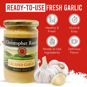 Christopher Ranch Crushed Garlic in Olive Oil, Gluten-Free, Vegan-Friendly, 9 Oz Jar