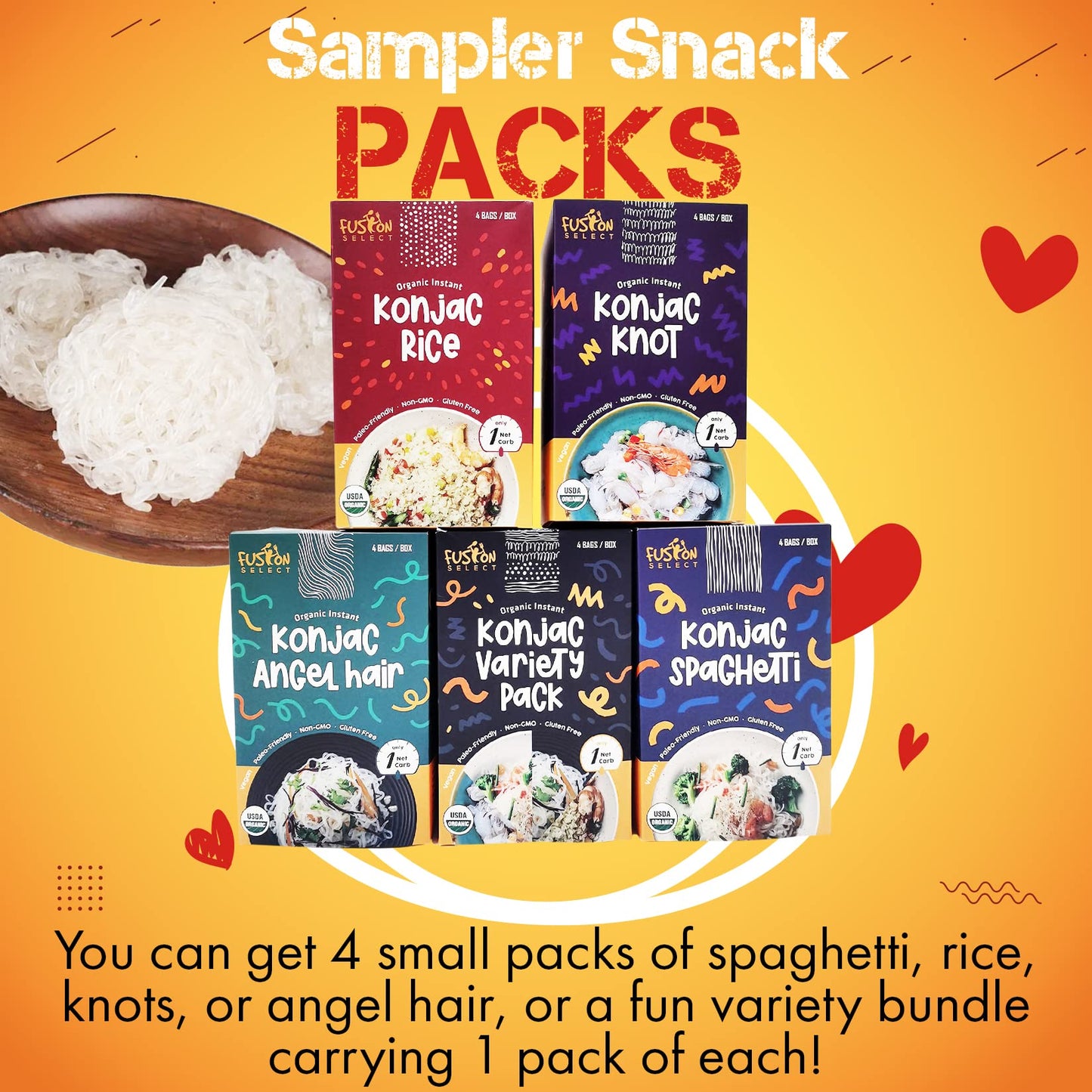 Fusion Select 8 Packs Organic Konjac Noodles - Shirataki Rice Plant-Based Substitute - Vegan Konjac Rice For Vegetarian, Keto, Paleo Recipes - Zero Gluten, Low Carb, Low Calorie Shirataki Konjac Rice