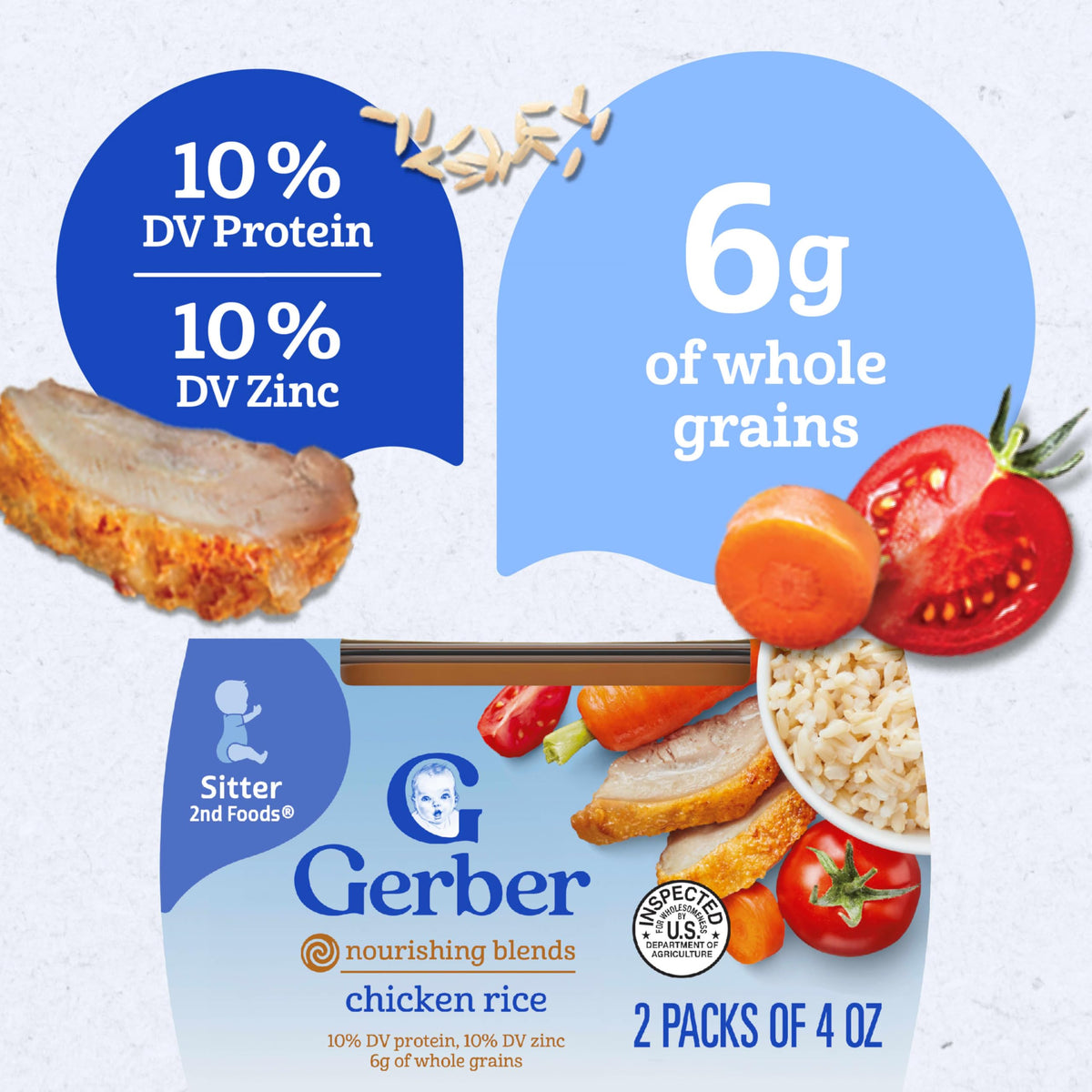 Gerber Baby Food Chicken & Rice, 4 Oz, 2 Ct Tubs