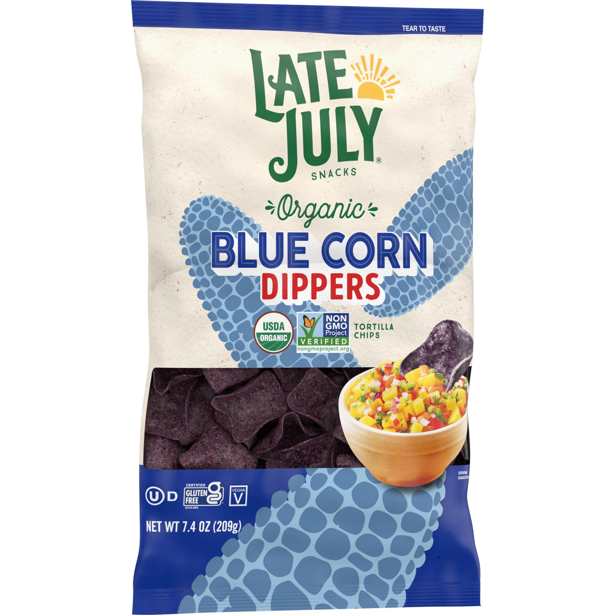 Late July Organic Blue Corn Tortilla Chips, 7.4 oz Bag, Model 200790114433
