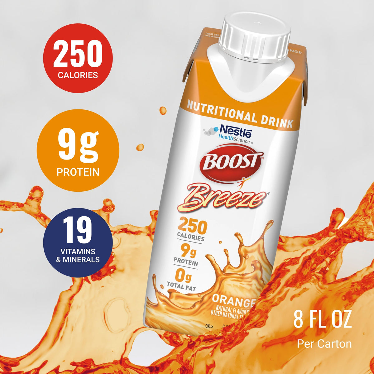 BOOST Boost Breeze Nutritional Drink, 8 Fl Oz (Pack of 24), Orange, Model 00043900128016
