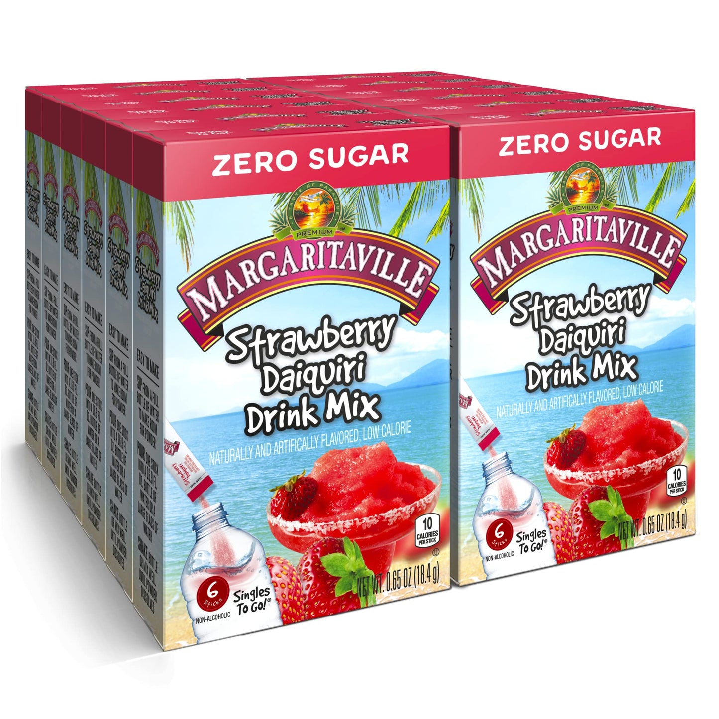 SINGLES TO GO! Water Drink Mix, Strawberry Daiquiri Flavor, Non-Alcoholic, 72 Servings, Model 072392334629, Pack of 12