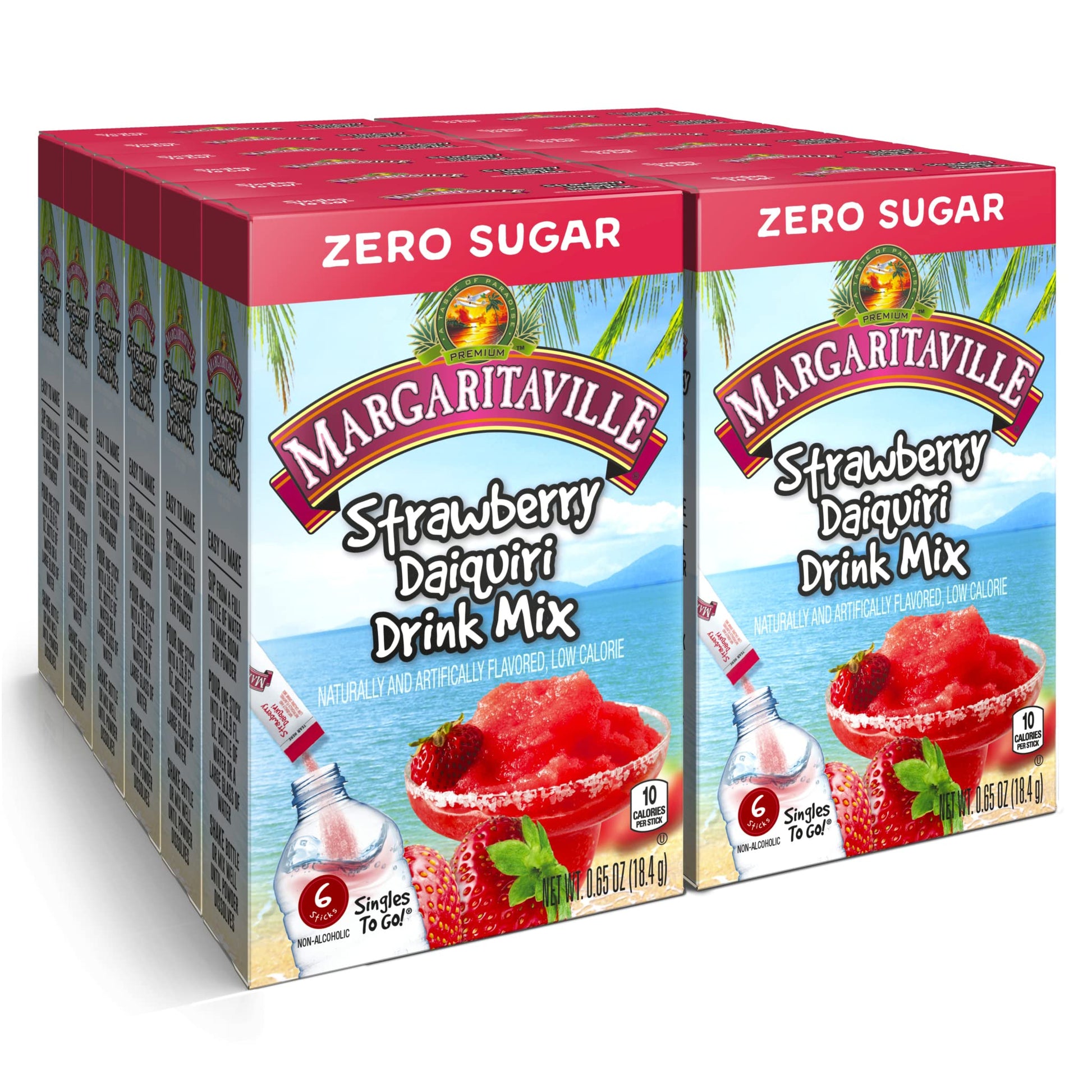 SINGLES TO GO! Water Drink Mix, Strawberry Daiquiri Flavor, Non-Alcoholic, 72 Servings, Model 072392334629, Pack of 12
